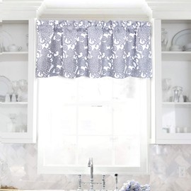 DriftAway Daisy Dahlia Blooming Flower Floral Lined Thermal Insulated Energy Saving Window Curtain Valance 2 Layers Rod Pocket 52 Inch by 18 Inch Plus 2 Inch Header Gray 1 Pack