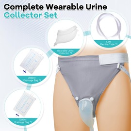 Wearable Urinal Bag with Reusable Silicone Catheter, 2000ml & 1000ml External Urine Collection Bags Portable and Leak-Proof Design for Elderly Men Blue