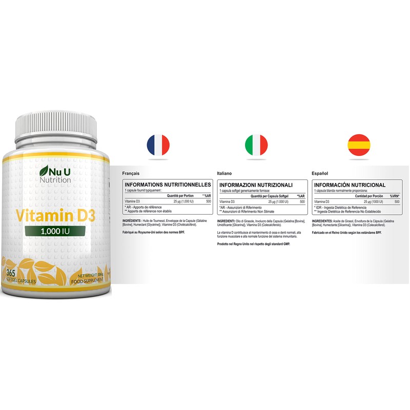 Vitamin D3 365 Softgels (Full Year Supply) | 1000IU Vitamin