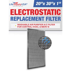 20x30x1 Electrostatic Air Filter, MERV 8, Washable, Reusable Furnace AC/HVAC Filter, Energy Saving, Easy to Clean, Long-Lasting by LifeSupplyUSA