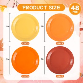 Platos de papel naranja, calabaza, naranja, sólidos redondos, platos de fiesta de 9 pulgadas, colores otoñales, platos de postre desechables para cosecha de otoño, regalos de Acción de Gracias,