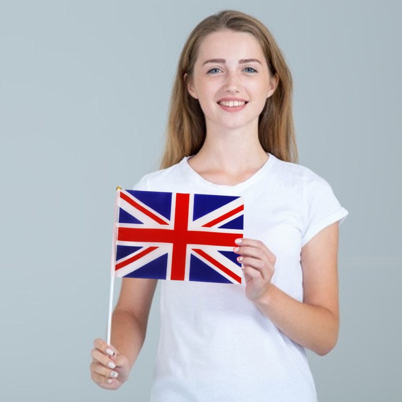 100Pcs Union Jack Mini Flags Hand Held Stick Flags Small