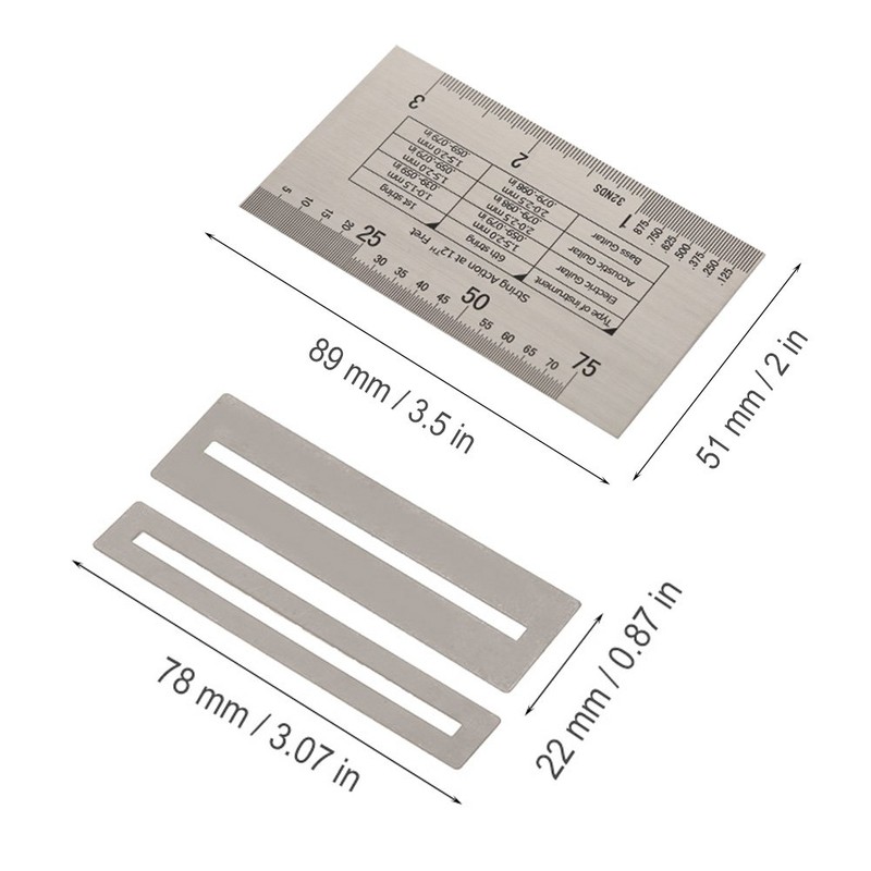 Guitar String Gauge, Stainless Steel Guitar String Action Ruler Double