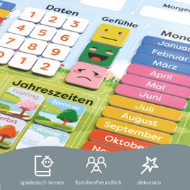chuckle Calendar Magnetic Board for Children with Seasons, Date and Weather (in German) – 40 x 32 cm – Playful Learning Tool for 4 to 10 Years