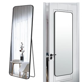 SCWF-GZ 57x20 Door Hanging Full Length Mirror, Floor Stand (Height 5.7ft just Body in1.3ft) Wall Mounted Metal Frame Rectangle Dressing Mirrors for Bedroom Room 57 inch Black