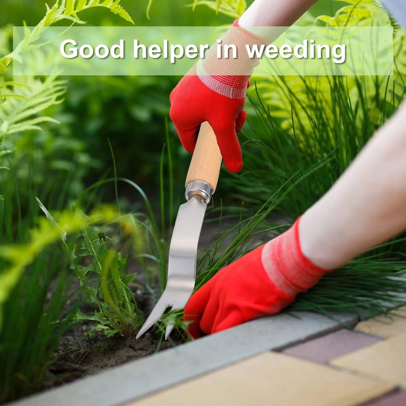 27cm Weed Puller Tool,Y-Shaped Manual Weed Puller with Wooden Handle,Stainless