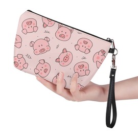 Jeiento Pink Pig Makeup Bag Zipper Closer Cosmetic Bag for Women Girl Purse Travel Toilet Brush Holder