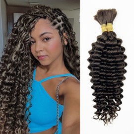 Human Braiding Hair Deep Wave Bulk Human Hair for Braiding No Weft (1 Pack-2 Bundles-100g) Human Braiding Hair for Boho Braids (4#, 18Inch)
