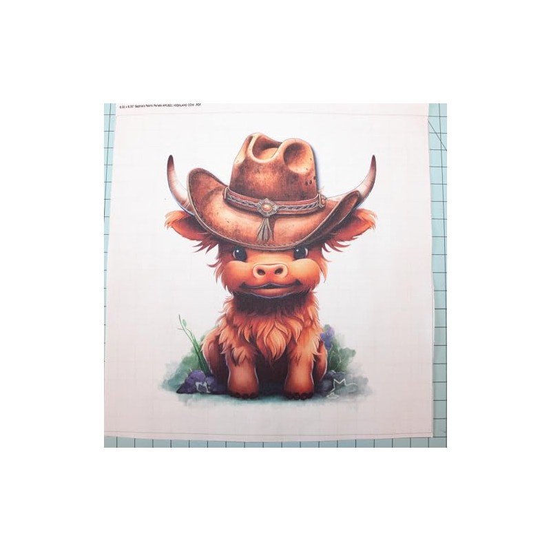 Fabric Panel 14"x14" Cowboy Baby Highland Cow 100% Cotton Quilting