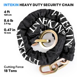 INTEKIN Security Chain 4 ft x 1/2" Thick Bicycle Lock Chain - Hardened Steel Cut Proof Chain for Bikes, Containers, Motorcycles, Trailers, ATV's