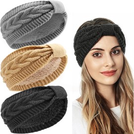 LIHELEI Women's Winter Knitted Headband for Women Girls, Thick Headbands, Ear Warmers for Outdoor Sports, Skiing, Running, Workout - Black, Grey, Brown