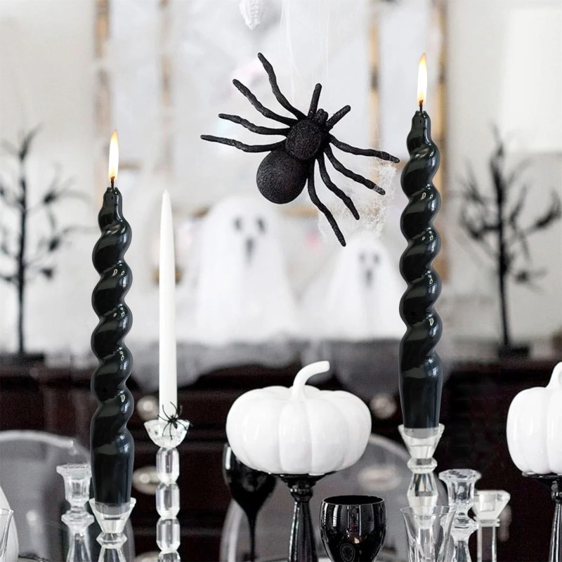 7.3Inch Black Spiral Taper Candle, Blue Candle Sticks Twisted Candles