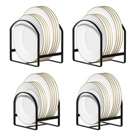 4 Pack Kitchen Plate Holder Organizer for Cabinet Space Saver Dinner Dish Plate Storage Rack Upright Dish Drying Racks Metal Dish Racks Stand for Cupboard and Countertop 2 Large 2 Small Black