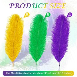Mardi Gras Ostrich Feather 14"-16" Colorful Purple Yellow Green Feathers for Crafts DIY Party Decoration Carnival Costume (12 Pcs)