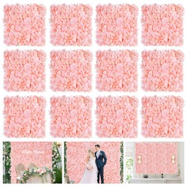 PSHDG HOME Flower Wall Panel Wedding Backdrop: 12 Pcs Artificial Flower Wall Backdrop 3D Silk Hydrangea Floral Wall for Bridal Shower Party Birthday Decoration (Blush, 15 x 15 Inch)