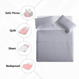 MOONLIGHT20015 Twin Quilt Set - Reversible Summer Lightweight 2 Pcs Microfiber Coverlet Set Size (66” x 86”) - 1 Pillow Shams (20” x 26” + 2”) Embossed Quilt Bedspreads (Silver)