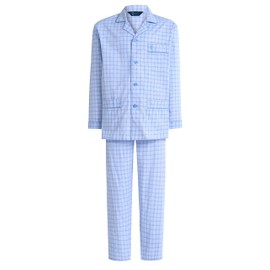 El Bého Men's Nightwear - Long Sleeve Classic Striped or Plaid Pyjamas for Men 100% Cotton, Poplin Pyjamas Blue 1545, 5XL