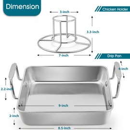 TeamFar Beer Can Chicken Holder, Stainless Steel Roasting Drip Pan with Vertical Rack Stand for Grill Oven Smoker, Healthy & Heavy Duty, Easy Clean & Dishwasher Safe (2 Pan + 2 Rack)