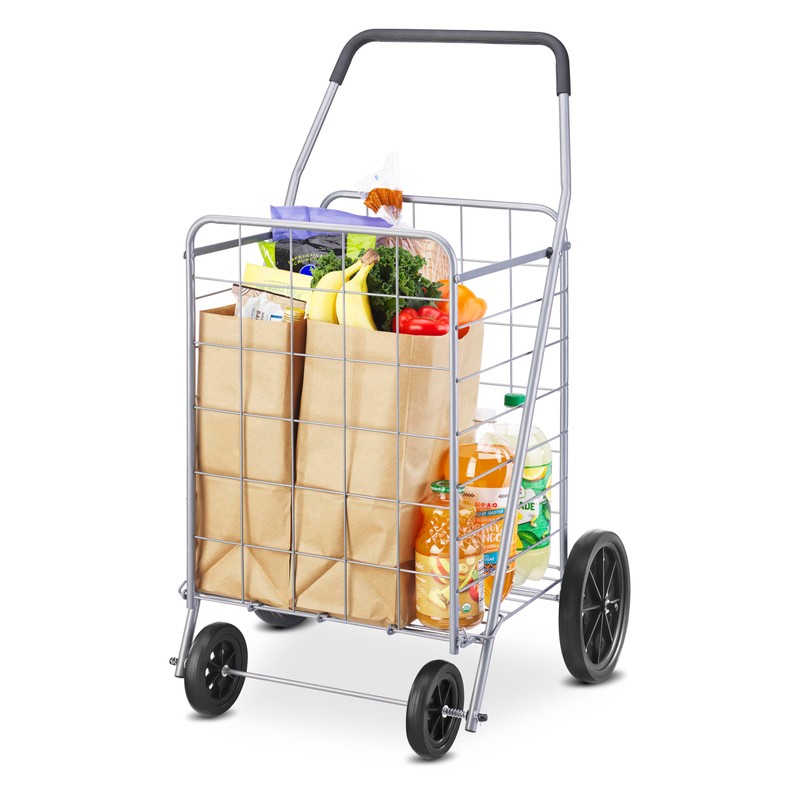 Whitmor Deluxe Utility Foldable Shopping Cart with Wheels, 100 Lb