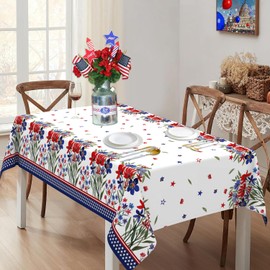 pahhjsa 4th of July Tablecloth Rectangle 60x84 Inch, Patriotic Fourth of July Tablecloth, 4th of July Table Cloth for Party Kitchen Dinner Decor