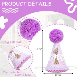 Purple Sparkle 1st Birthday Hat,Girls First Birthday Hat , Primary Colors Purple Glitter Party Hat,Sprinkles Birthday Hat,Little Princess Sweet One Birthday Photo Props,Sweet One Birthday Decorations