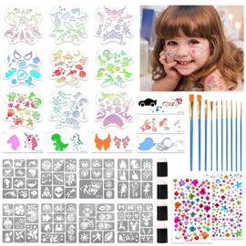 41Pcs Face Paint Stencils Kit for Kids with Face Paint Brushes and Sponges
