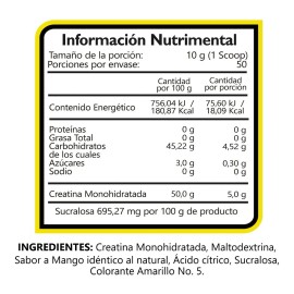Bhp Ultra Creatina Monohidratada 500 Gr 100 Servicios Sabor Mango