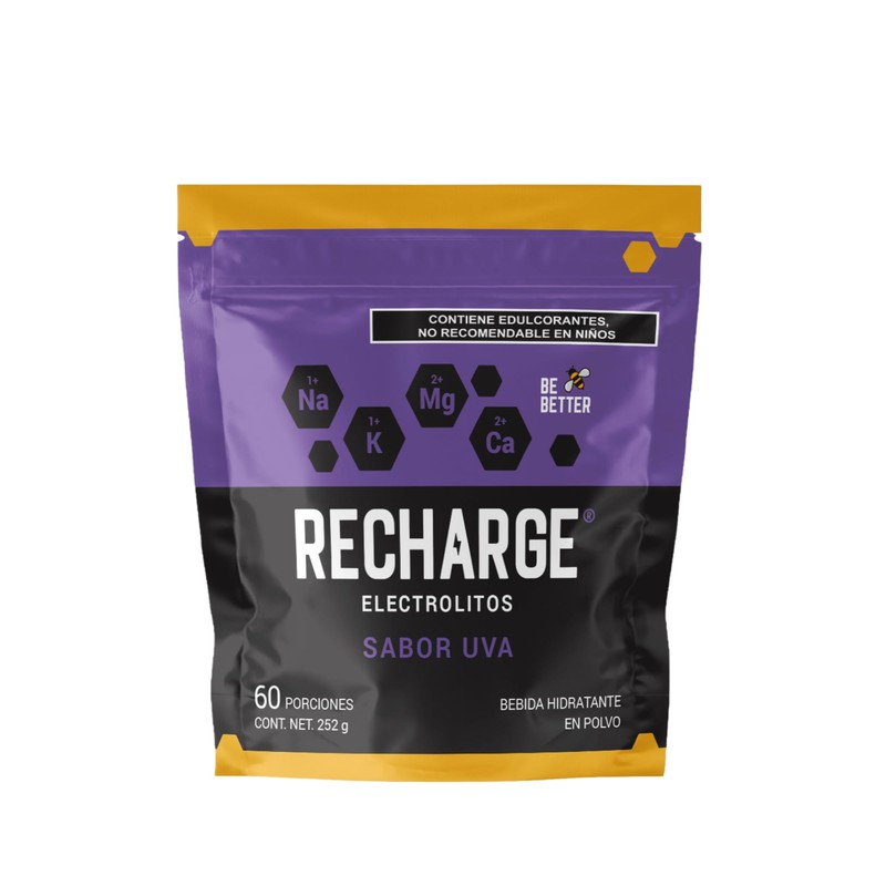 Be Better RECHARGE, Electrolitos En Polvo 60 Porciones, Sabor Uva,