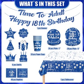 18th Birthday Decorations for Boys, 18th Birthday Decorations Plates and Napkins Sets Time to Adult 18th Birthday Decorations Boy