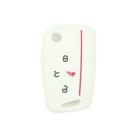 SEGADEN Silicone Cover Protector Case Holder Skin Jacket Compatible with VOLKSWAGEN Golf GTI Tiguan Polo SKODA Octavia 4 Button Flip Remote Key Fob CV9806 White