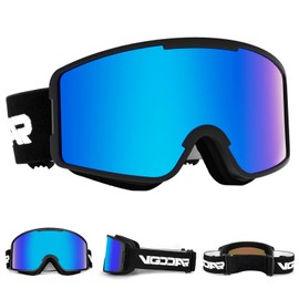 Vgooar Ski Goggles, OTG Cylindrical Lens Ski Goggles with Adjustable Long Straps, 100% UV Protection Anti Fog Snow Goggles for Men Women (Blue)