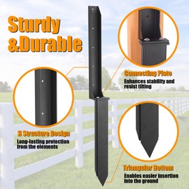 Thickened Fence Post Repair Kit, Steel Fence Post Anchor, Fence Post Repair Stakes for Repairing Tilted Broken Wooden Fence Post(2 Pack,Black)
