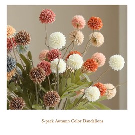 Laelfe 5Pcs Artificial Kiku Flowers, Silk Small Mini Chrysanthemum Ball with Stem, Orange Pompon Mum Flower Decor for Autumn Wedding Filler DIY Bouquet Centerpieces Arrangements Shower