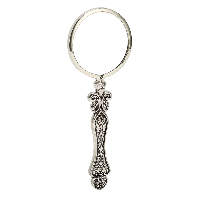 Handheld Magnifying Glass, Vintage Pattern Alloy Silver 3X Optical Lens