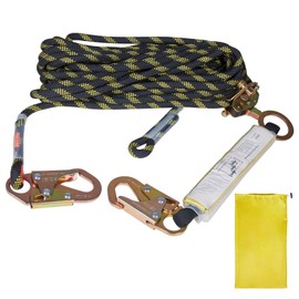 Happybuy Vertical Lifeline Assembly - 25' x 0.55'' Fall Protection Rope, 30 KN, Polyester with Hooks, Grab, Absorber, ANSI Compliant