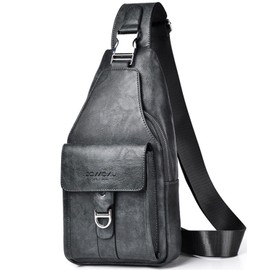 Jomoku ZLX-320 Men's Body Bag, Crossbody Bag, One Shoulder Bag, Large Capacity, PU Leather, Lightweight, Durable, Waterproof, For Work or School Commutes, Travel, Outdoors, gray