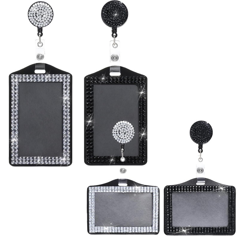 4 Pcs Bling Horizontal Vertical Badge Holder with Retractable Reel,