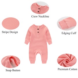 Chamie Baby Romper Newborn Knitted Jumpsuit Long Sleeve Baby Boys Girls Footless One-Piece Suit, 0-24 Months, Yellow+Pink+Almond Baby girl bodysuit