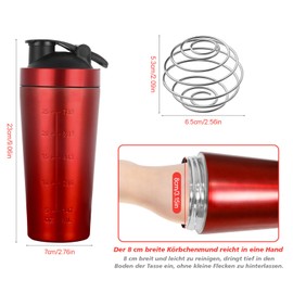 ZAKVOP Protein Shaker, Protein Shaker, Protein Bottle, Drinking Bottle, Scaled up to 960 ml, BPA Free/Leak-Proof/Premium Quality Stainless Steel, Water Bottle with Scale - for Clump Free Shakes - Red