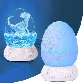 HYODREAM Egg Shape Touch Control Night Light with Pattern Inside, Digital Alarm Clock with Wake Up Light, White Noise Sleep Training Sound and Bluetooth Speaker Box (Dinosaur-2)