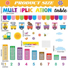 gisgfim Colorful Multiplication Chart Elementary Bulletin Board Decorations Set Math Kindergarten Classroom Paper Cutouts Numbers Times Table Bulletin Board Decor for Back to School Chalkboard Wall