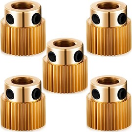 MMOBIEL MMOBIEL 40 Teeth Brass Extruder Drive Gear Wheel Compatible with Creality 3D Printer Ender 3 V2 / 3/3 Pro / 5 / CR-10 / 10S 20/20 Pro - 5 Pcs - Incl. Allen Key Wrench