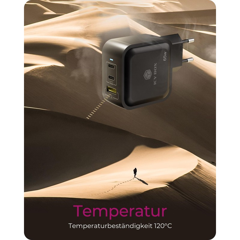 ICY BOX GaN Charger 65W - USB-C & USB-A, Power