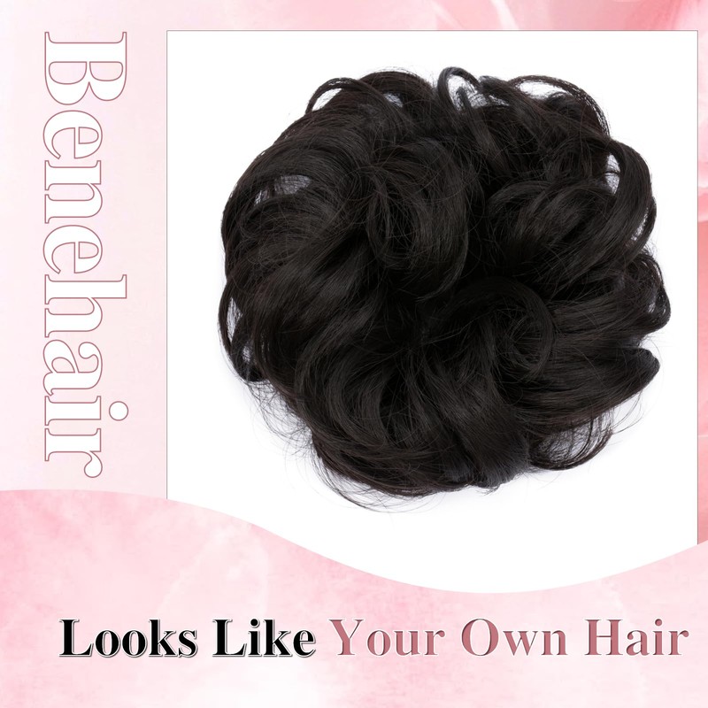 Benehair Messy Bun Hair Piece Curly Wavy Hair Scrunchies Messy