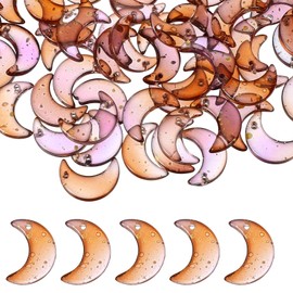 sourcing map 100 Pcs Crystal Charm, Glass Moon Crystal Beads Tiny Hanging Moon Pendant with Gold Foil for Jewelry Making Bracelet Necklace Earring DIY Craft, Gradient Red