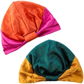 AEVBSOY 2 Pack Satin Bonnet Silk Bonnet Hair Wrap with Elastic Stay On Head for Sleeping for Women Hair Care Frizzy Hair Beanie Hair Care Bonnets Adjustable Knotted Turban Hat Night Sleep Caps