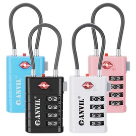 ANVIL 4 Digit Luggage Locks, TSA Locks for Luggage, Advanced TSA008 core, Alert Indicator for Your Travel Lock, Suitcase Lock. (4, 4 Colors)
