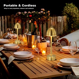 UMEXUS LED Cordless Lamp Rechargeable, Portable Small Battery Operated Table Lamp 5200mAh, 3 Color Dimmable Touch Night Light, Brass Desk Lamp for Restaurant Bar Dining Table Outdoor Patio Gold