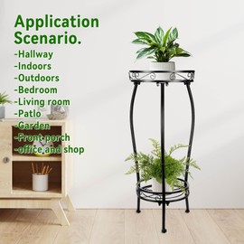 Plant Stand Indoor Outdoor 2 Tier 26.8" Tall Metal Potted Holder Flower Pot Stand Heavy Duty Plant Shelf Rustproof Iron Multiple Plant Round Supports Rack for Planter Corner Garden Balcony Patio