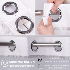 Ecoehoe 71“W x74”H Stripe Fabric Hook Free Shower Curtain with Polyester Magnet Snap-in Liner–Top See Through with Mesh Window Light Grey&White